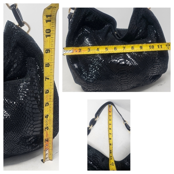 **$OLD*Michael Kors Lilly Black Snakeskin Print Leather Slouchy Hobo Shoulderbag - Picture 3 of 15